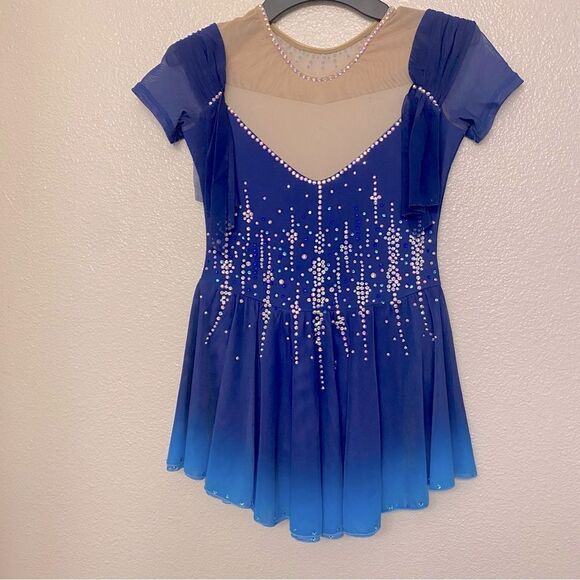 Custom solo dance ice skating ballet costume blue ombre rhinestoned dress LC - Picture 8 of 15